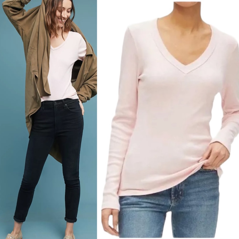 NWOT Michael Stars x Anthropologie Pale Pink Shine Long Sleeve V-Neck Tee - M/L